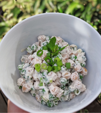 Bowl of creamy chickpea salad